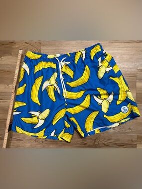 Men's Blue Banana Print Swim Trunks